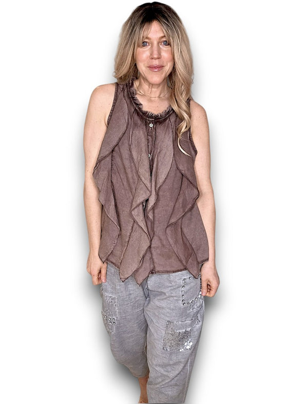 Helga May: Frill Tank - Coffee