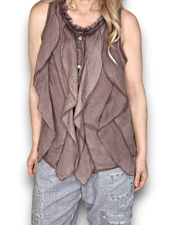 Helga May: Frill Tank - Coffee
