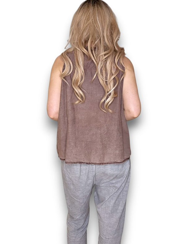 Helga May: Frill Tank - Coffee