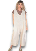Helga May V-Neck Linen Jumpsuit - Plain Beige