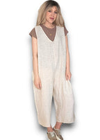 Helga May V-Neck Linen Jumpsuit - Plain Beige