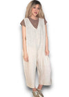 Helga May V-Neck Linen Jumpsuit - Plain Beige