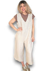 Helga May V-Neck Linen Jumpsuit - Plain Beige