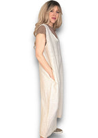 Helga May V-Neck Linen Jumpsuit - Plain Beige
