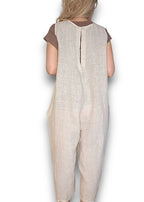 Helga May V-Neck Linen Jumpsuit - Plain Beige