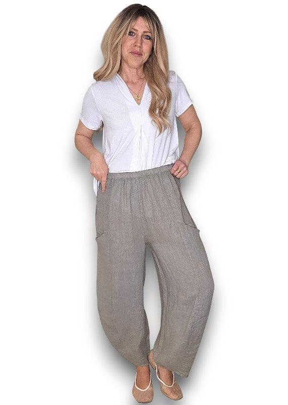 Helga May: Barrel Linen Pants - Mocha