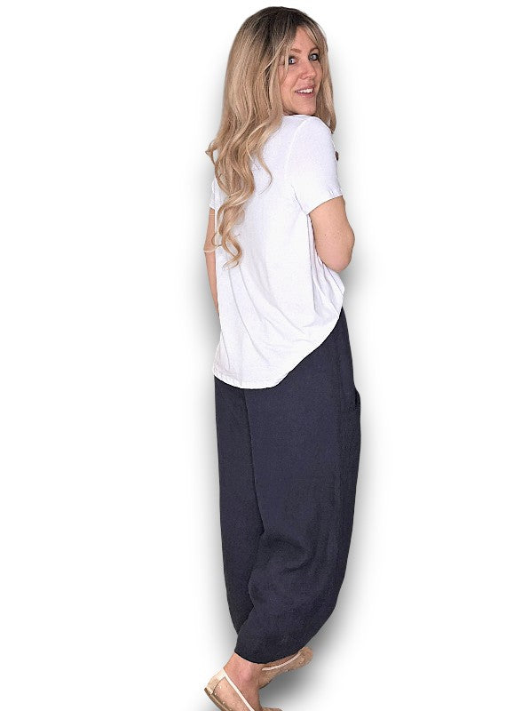 Helga May: Barrel Linen Pants - Navy