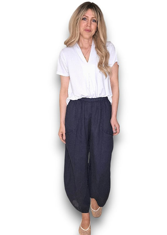 Helga May: Barrel Linen Pants - Navy