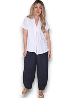 Helga May: Barrel Linen Pants - Navy