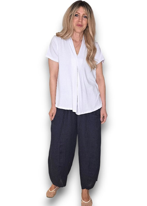 Helga May: Barrel Linen Pants - Navy