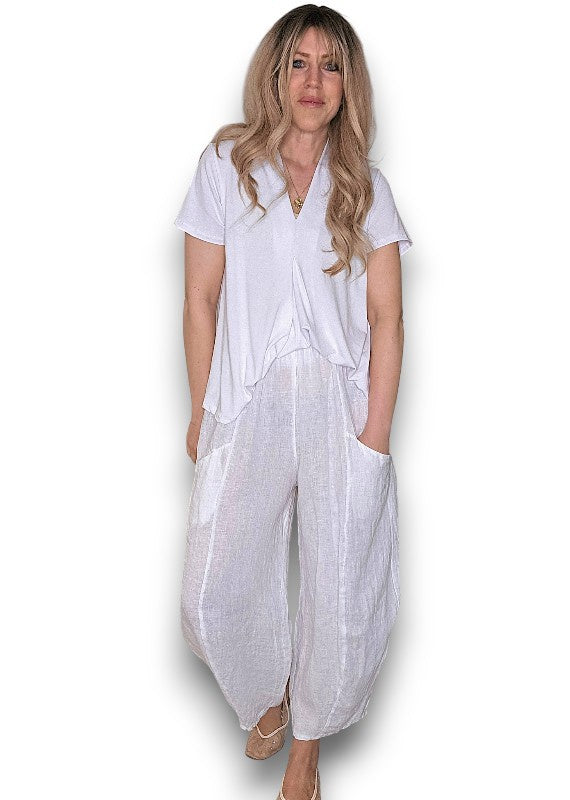 Helga May: Barrel Linen Pants - White