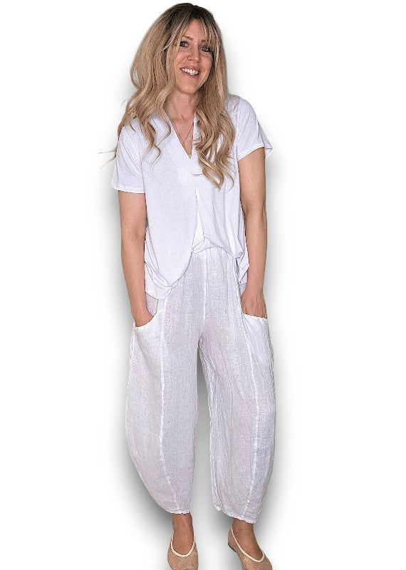 Helga May: Barrel Linen Pants - White