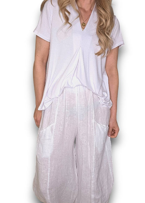 Helga May: Barrel Linen Pants - White