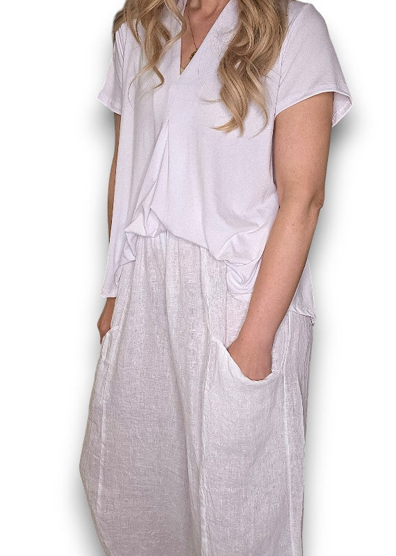 Helga May: Barrel Linen Pants - White