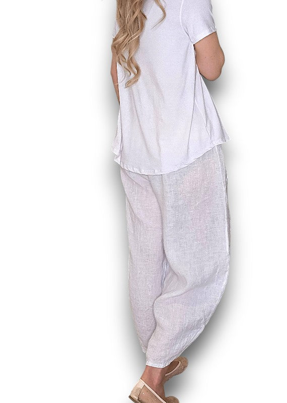 Helga May: Barrel Linen Pants - White