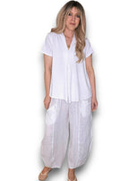 Helga May: Barrel Linen Pants - White