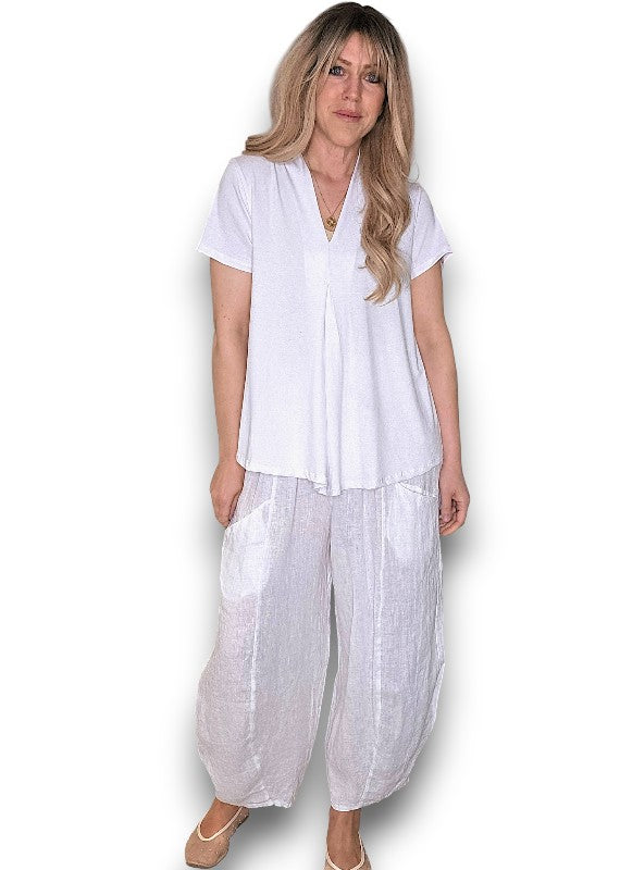 Helga May: Barrel Linen Pants - White