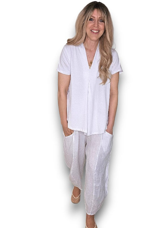 Helga May: Barrel Linen Pants - White