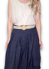 Helga May: Raffia Belt Linen Midi Skirt - Navy
