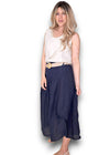Helga May: Raffia Belt Linen Midi Skirt - Navy