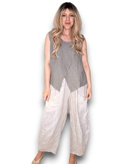 Helga May: Overlap Linen Tank Top - Mocha