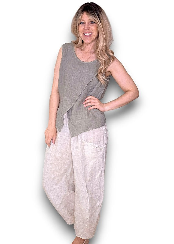 Helga May: Overlap Linen Tank Top - Mocha
