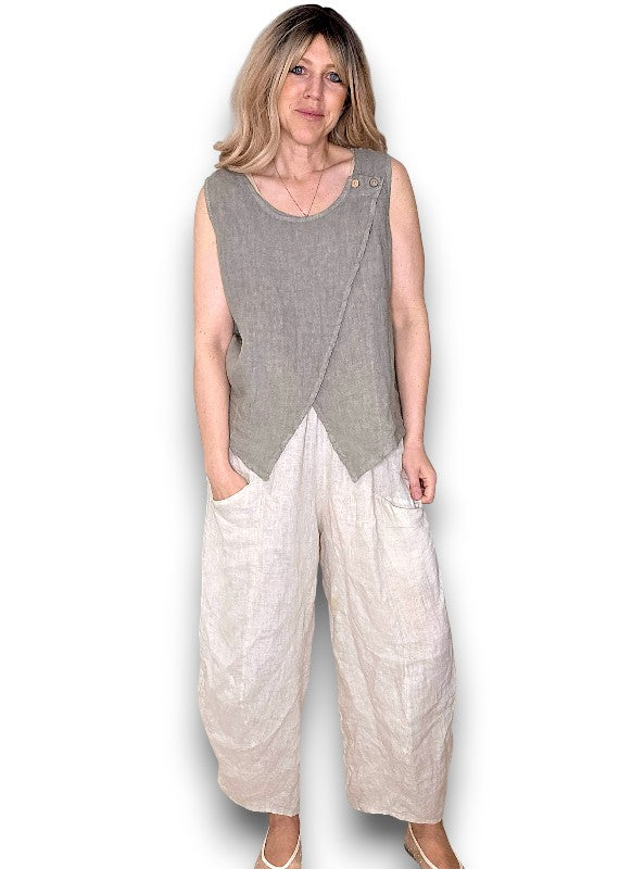 Helga May: Overlap Linen Tank Top - Mocha