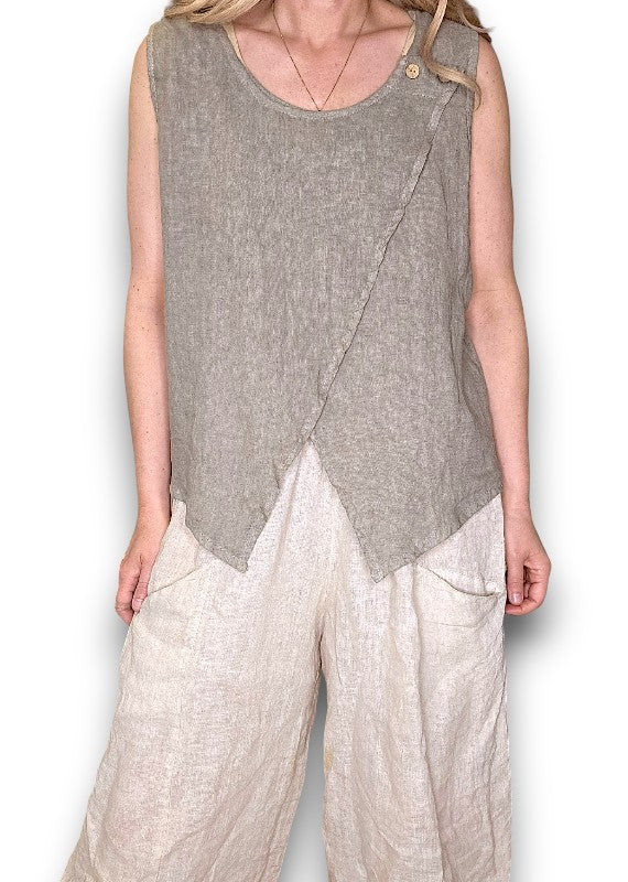 Helga May: Overlap Linen Tank Top - Mocha
