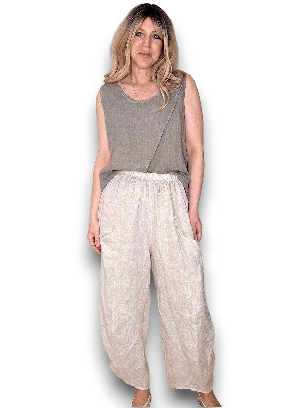 Helga May: Overlap Linen Tank Top - Mocha