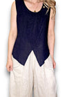 Helga May: Overlap Linen Tank Top - Navy