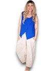 Helga May: Overlap Linen Tank Top - Cobalt
