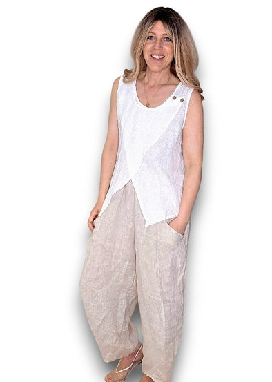 Helga May: Overlap Linen Tank Top - White