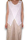Helga May: Overlap Linen Tank Top - White