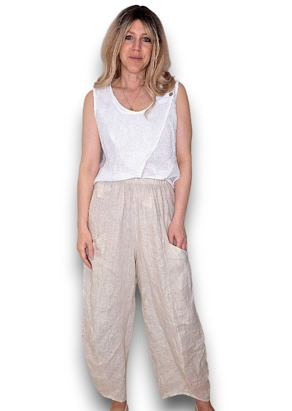 Helga May: Overlap Linen Tank Top - White