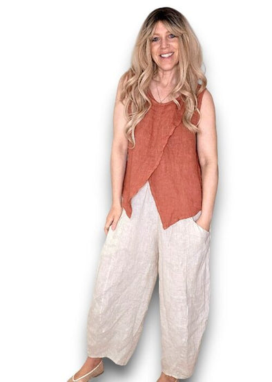 Helga May: Overlap Linen Tank Top - Brick
