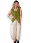 Helga May: Overlap Linen Tank Top - Olive Green