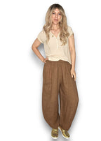 Helga May: Barrel Linen Pants - Coffee