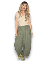 Helga May: Barrel Linen Pants - Forest