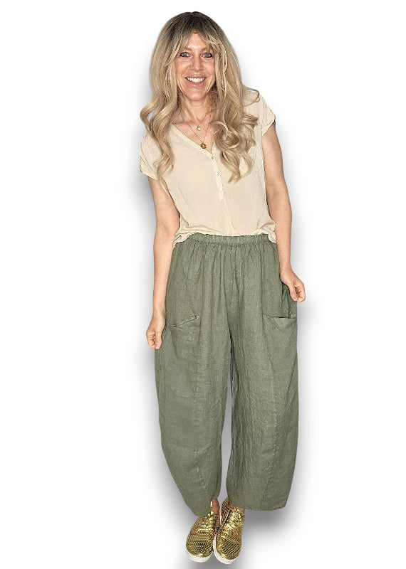 Helga May: Barrel Linen Pants - Forest