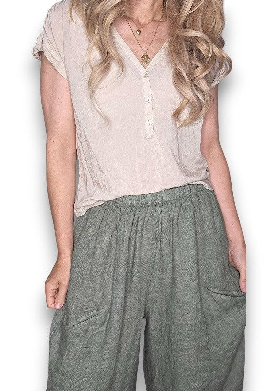 Helga May: Barrel Linen Pants - Forest