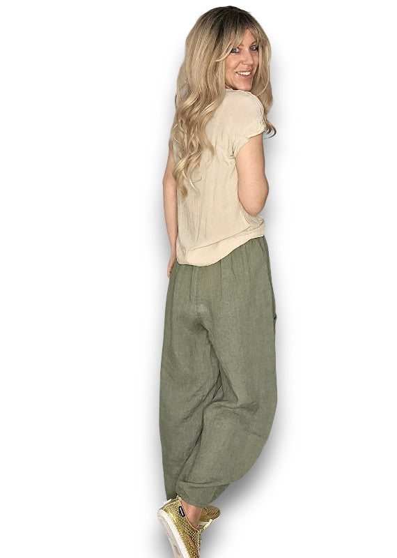 Helga May: Barrel Linen Pants - Forest