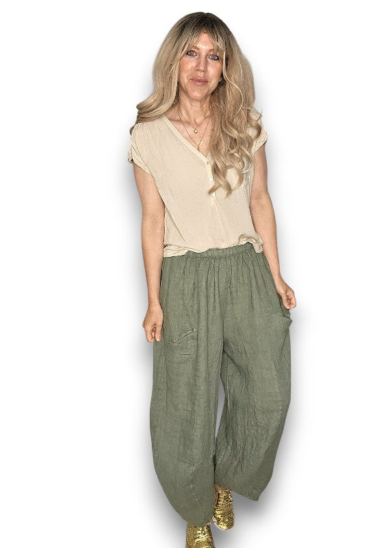 Helga May: Barrel Linen Pants - Forest