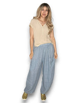 Helga May: Barrel Linen Pants - Faded Petrol