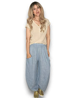 Helga May: Barrel Linen Pants - Faded Petrol
