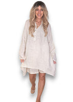 Helga May: Coastal Linen Tunic Shirt - Beige