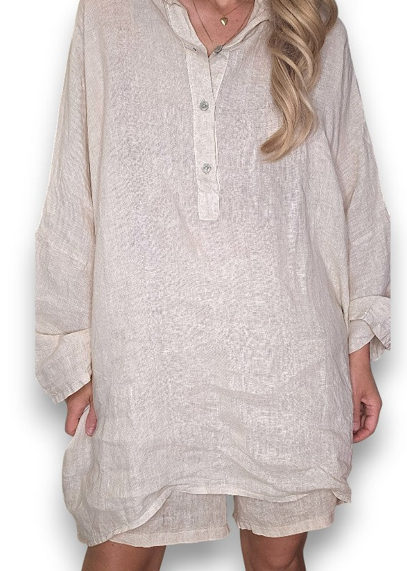 Helga May: Coastal Linen Tunic Shirt - Beige