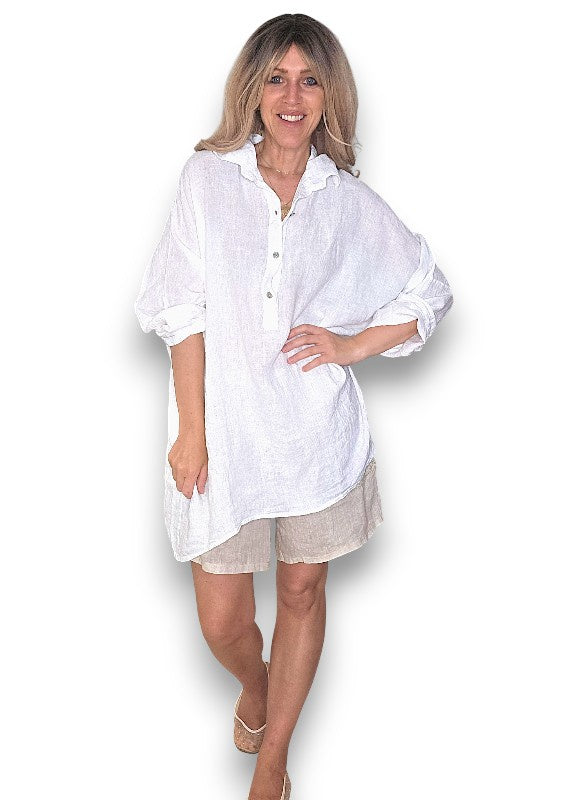 Helga May: Coastal Linen Tunic Shirt - White