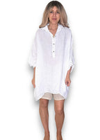 Helga May: Coastal Linen Tunic Shirt - White