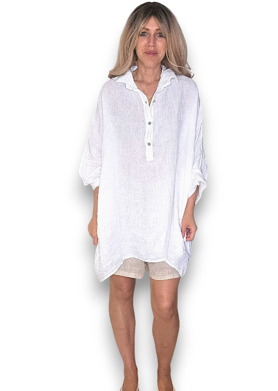 Helga May: Coastal Linen Tunic Shirt - White