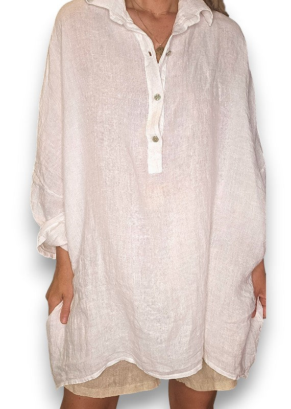 Helga May: Coastal Linen Tunic Shirt - White